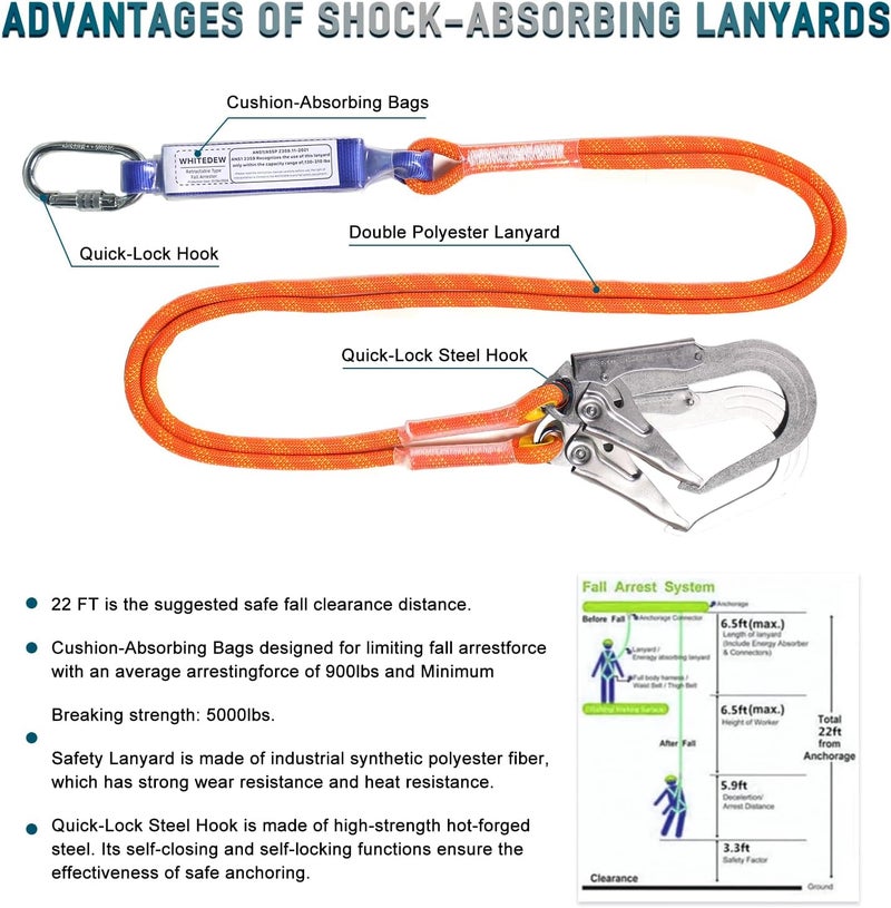 Whitedew Safety Harness Fall Protection Kit with Shock Absorbing Lanyard, Roofing Work Harnesses Full Body Safety Harness for Construction (Dark Green) - Image 3
